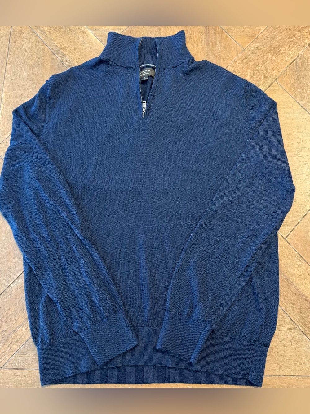 Banana Republic Men Navy Italian Merino Wool Classic Minimal 1/4 Zip Sweater L